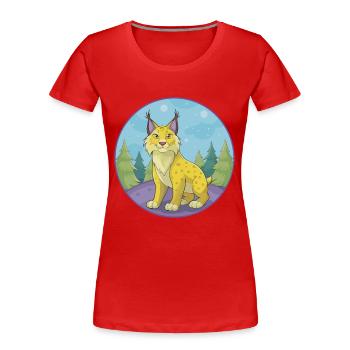 Luchs Niedliche Kawaii Cartoon Clipart Tier Haustier - Frauen Premium Bio T-Shirt - Rot - Vorne - Mia (176cm)