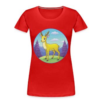 Deer Cute Kawaii Cartoon Clipart Animal Pet - Women's Premium Organic T-Shirt - red - Front - Mia (176cm)