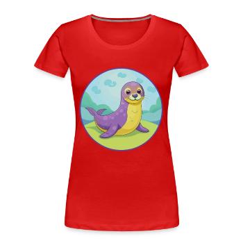 phoque mignon Kawaii dessin animé Clipart animal de compagnie - T-shirt bio Premium Femme - rouge - Devant - Mia (176cm)