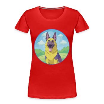 German Shepherd Dog Cute Kawaii Cartoon Animal Pet - Women's Premium Organic T-Shirt - red - Front - Mia (176cm)