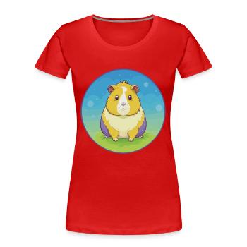 Cochon d’Inde mignon Kawaii dessin animé Clipart Animal de compagnie - T-shirt bio Premium Femme - rouge - Devant - Mia (176cm)