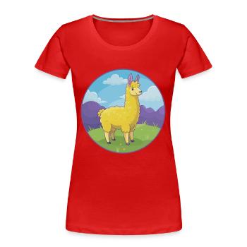 Lama mignon Kawaii dessin animé Clipart Animal de compagnie - T-shirt bio Premium Femme - rouge - Devant - Mia (176cm)