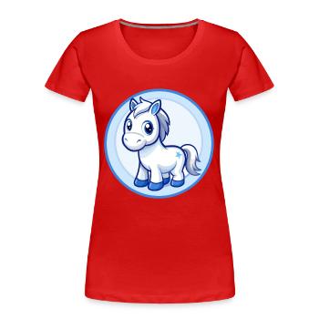 Cheval Bleu Kawaii Dessin Animé Personnage Clipart Animal de compagnie - T-shirt bio Premium Femme - rouge - Devant - Mia (176cm)