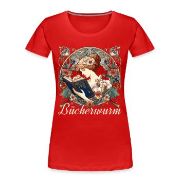 Bücherwurm Frau Lesen Schmökern Geschenk - Frauen Premium Bio T-Shirt - Rot - Vorne - Mia (176cm)