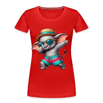 Eléphant, Dabbing, Été, Plage Vacances D’été - T-shirt bio Premium Femme - rouge - Devant - Mia (176cm)