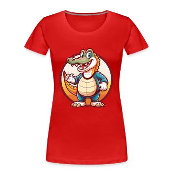 Crocodile Drôle Kawaii Dessin animé Clipart Animal de compagnie - T-shirt bio Premium Femme - rouge - Devant - Mia (176cm)