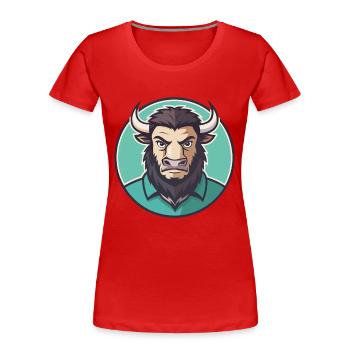 Bison Kawaii Cartoon Character Animal Pet Face - Women's Premium Organic T-Shirt - red - Front - Mia (176cm)