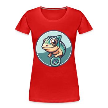 Caméléon Kawaii Dessin animé Personnage Animal Animal Visage - T-shirt bio Premium Femme - rouge - Devant - Mia (176cm)