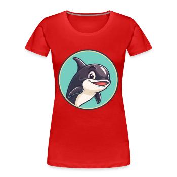 Orca Kawaii Dessin animé Personnage Animal Animal Visage - T-shirt bio Premium Femme - rouge - Devant - Mia (176cm)