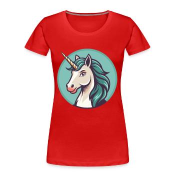 Unicorn Kawaii Cartoon Character Animal Pet Face - Women's Premium Organic T-Shirt - red - Front - Mia (176cm)