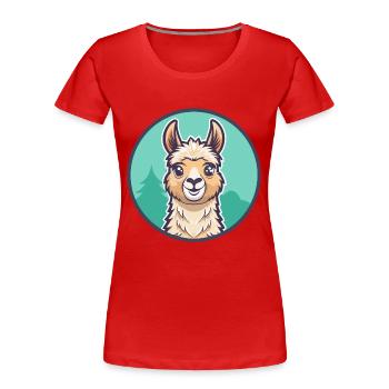 Llama Kawaii Cartoon Character Animal Pet Face - Women's Premium Organic T-Shirt - red - Front - Mia (176cm)