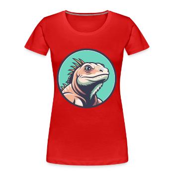Iguana Kawaii Cartoon Character Animal Pet Face - Women's Premium Organic T-Shirt - red - Front - Mia (176cm)