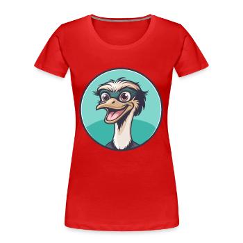 Ostrich Kawaii Cartoon Character Animal Pet Face - Women's Premium Organic T-Shirt - red - Front - Mia (176cm)