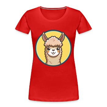 Alpaca Kawaii Cartoon Character Animal Pet Face - Women's Premium Organic T-Shirt - red - Front - Mia (176cm)
