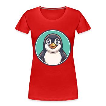 Pingouin Kawaii Dessin animé Personnage Animal Visage D’animal - T-shirt bio Premium Femme - rouge - Devant - Mia (176cm)