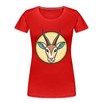 Oryx Kawaii Dessin animé Personnage Animal Animal Visage - T-shirt bio Premium Femme - rouge - Devant - Mia (176cm)