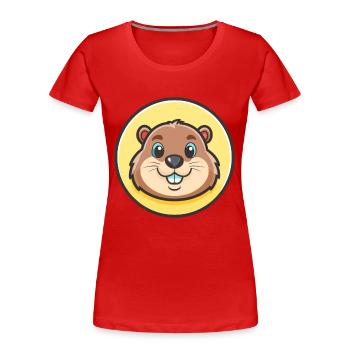 Groundhog Kawaii Cartoon Character Animal Pet Face - Women's Premium Organic T-Shirt - red - Front - Mia (176cm)