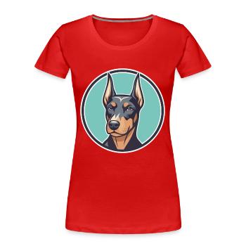 Doberman Chien Race Coloré Dessin animé Kawaii Clipart - T-shirt bio Premium Femme - rouge - Devant - Mia (176cm)