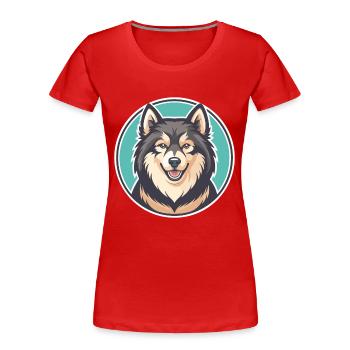 Finnish Lapphund Dog Breed Cartoon Kawaii Clipart - Women's Premium Organic T-Shirt - red - Front - Mia (176cm)