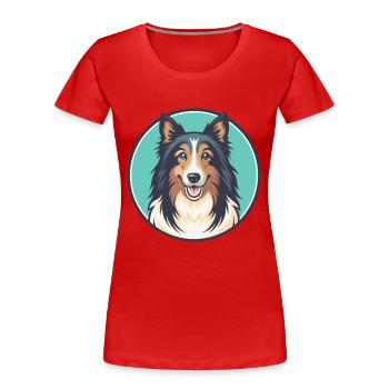 Chien de berger féroïen Chien Race Dessin animé Kawaii Clipart - T-shirt bio Premium Femme - rouge - Devant - Mia (176cm)