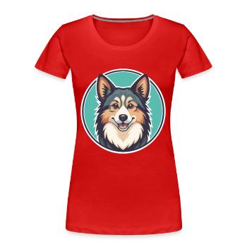Chien de berger islandais Race de chien Dessin animé Kawaii - T-shirt bio Premium Femme - rouge - Devant - Mia (176cm)