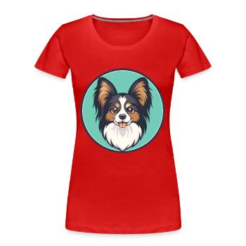 Papillon Chien Race Coloré Dessin Animé Kawaii Clipart - T-shirt bio Premium Femme - rouge - Devant - Mia (176cm)