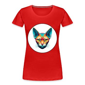 Rot Devon Rex Katzenrasse Cartoon Kawaii Tier Haustier - Frauen Premium Bio T-Shirt - Rot - Vorne - Mia (176cm)