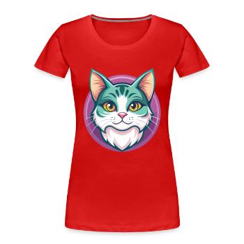 American Wirehair Cat Breed Cartoon Kawaii Animal - Women's Premium Organic T-Shirt - red - Front - Mia (176cm)