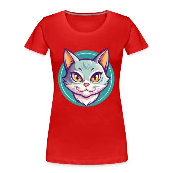 Chartreux Cat Breed Cartoon Kawaii Animal Pet - Women's Premium Organic T-Shirt - red - Front - Mia (176cm)