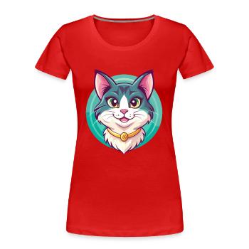 Manx Chat Race Dessin Animé Kawaii Animal Pet - T-shirt bio Premium Femme - rouge - Devant - Mia (176cm)