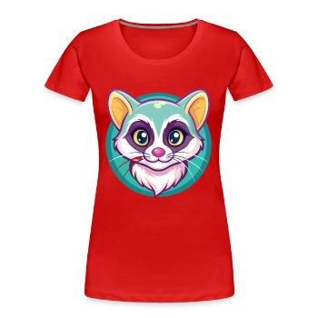 Ringtail américain chat race dessin animé Kawaii Animal - T-shirt bio Premium Femme - rouge - Devant - Mia (176cm)