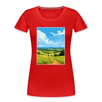 Surrey Hills Aonb Travel Poster Souvenir Paint WPA - Women's Premium Organic T-Shirt - red - Front - Mia (176cm)