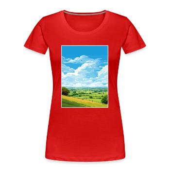 Mendip Hills Aonb Travel Poster Souvenir Paint WPA - Women's Premium Organic T-Shirt - red - Front - Mia (176cm)