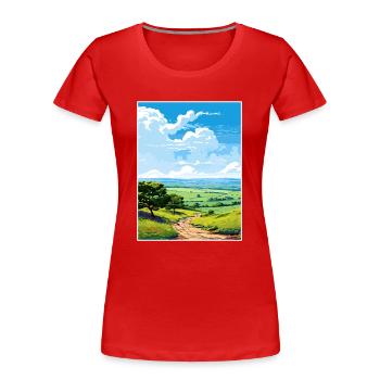 Quantock Hills Aonb Vintage Travel Poster Souvenir - Women's Premium Organic T-Shirt - red - Front - Mia (176cm)