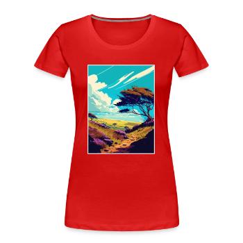 Quantock Hills Aonb Vintage Travel Poster Souvenir - Women's Premium Organic T-Shirt - red - Front - Mia (176cm)