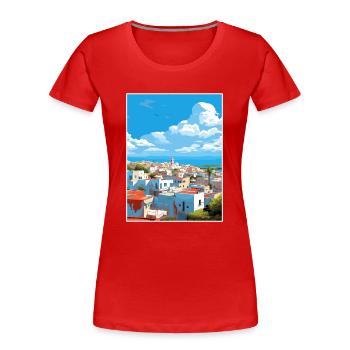 Rabat Maroc Affiche de voyage Peinture Souvenir WPA - T-shirt bio Premium Femme - rouge - Devant - Mia (176cm)