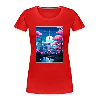 Japon Tokyo Voyage Affiche Souvenir Carte Postale Peinture - T-shirt bio Premium Femme - rouge - Devant - Mia (176cm)