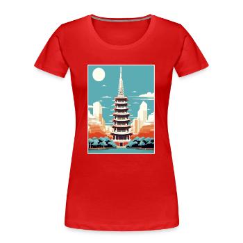 Japon Tokyo Voyage Affiche Souvenir Carte Postale Peinture - T-shirt bio Premium Femme - rouge - Devant - Mia (176cm)