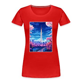 Japon Tokyo Voyage Affiche Souvenir Carte Postale Peinture - T-shirt bio Premium Femme - rouge - Devant - Mia (176cm)
