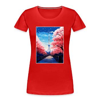 Japon Tokyo Voyage Affiche Souvenir Carte Postale Peinture - T-shirt bio Premium Femme - rouge - Devant - Mia (176cm)
