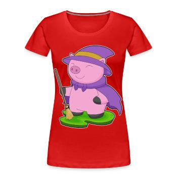 Schwein Hexe Besen - Frauen Premium Bio T-Shirt - Rot - Vorne - Mia (176cm)
