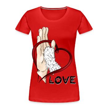 Pfotenliebe - weißes Pfötchen - Frauen Premium Bio T-Shirt - Rot - Vorne - Mia (176cm)