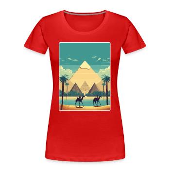 Cairo Egypt Great Pyramids Of Giza Travel Poster - Women's Premium Organic T-Shirt - red - Front - Mia (176cm)