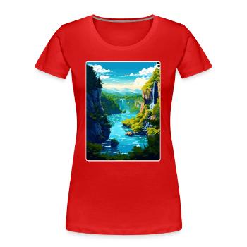 Plitvice Lake National Park Croatia Travel Poster - Women's Premium Organic T-Shirt - red - Front - Mia (176cm)