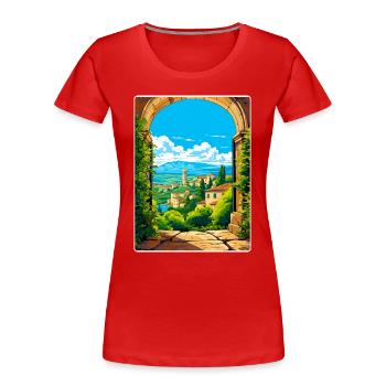 Pérouse Italie Affiche de voyage Peinture souvenir WPA - T-shirt bio Premium Femme - rouge - Devant - Mia (176cm)