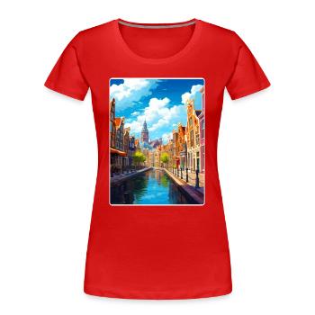Amsterdam Netherlands Travel Poster Souvenir WPA - Women's Premium Organic T-Shirt - red - Front - Mia (176cm)