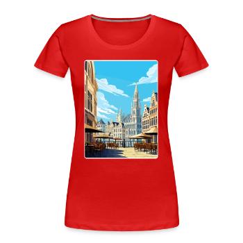 Brussels Belgium Travel Poster Souvenir Paint WPA - Women's Premium Organic T-Shirt - red - Front - Mia (176cm)