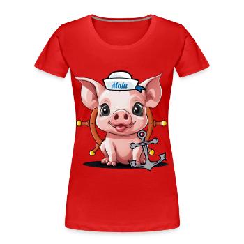 Schwein Glücksgsbringer Matrose Steuermann Moin - Frauen Premium Bio T-Shirt - Rot - Vorne - Mia (176cm)