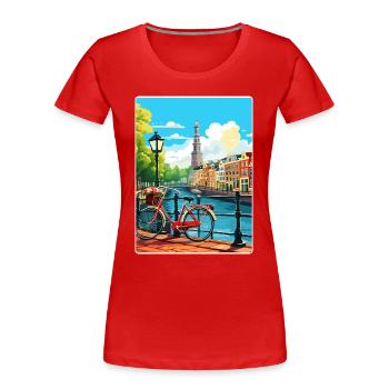 Amsterdam Netherlands Travel Poster Souvenir WPA - Women's Premium Organic T-Shirt - red - Front - Mia (176cm)
