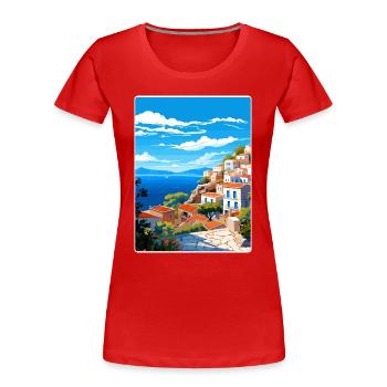 Hydra Greece Travel Poster Souvenir Postcard Paint - Women's Premium Organic T-Shirt - red - Front - Mia (176cm)